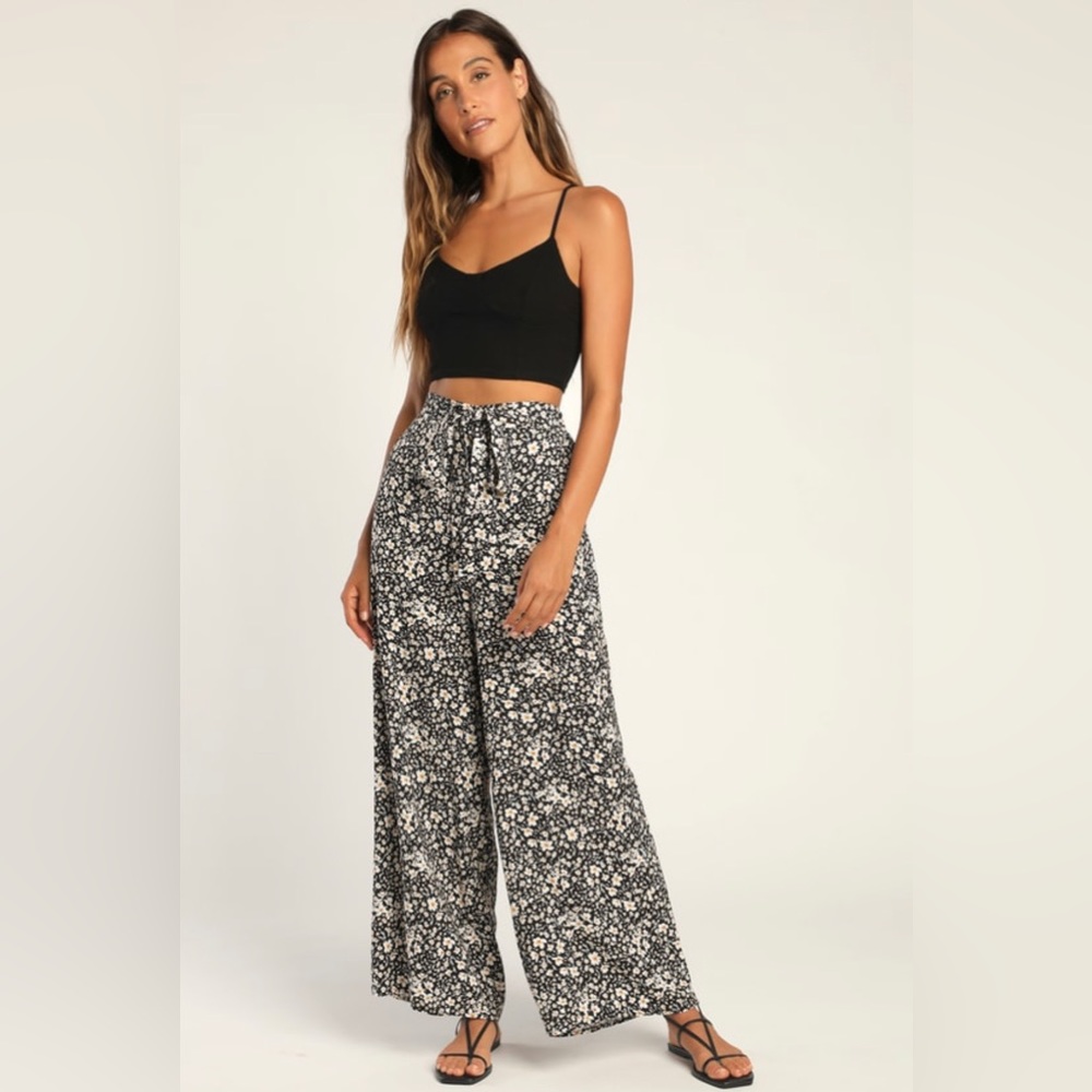 Lulus Orchard Stroll Black Floral Print Wide Leg Pants